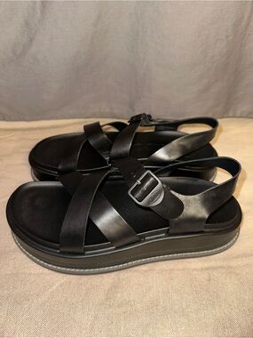 Chaco Women's Black Leather Cross-Strap Slingback Sandals